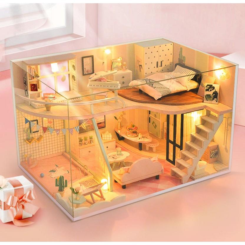 KHO-HN * Mô hình nhà búp bê gỗ DIY - Kỉ niệm màu hồng - Picking Up A Ping Memory Time