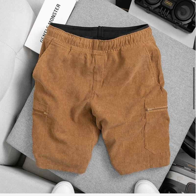 Quần Short Đùi túi hộp Nhung Tăm Nam Nữ lưng thun phối khóa kéo