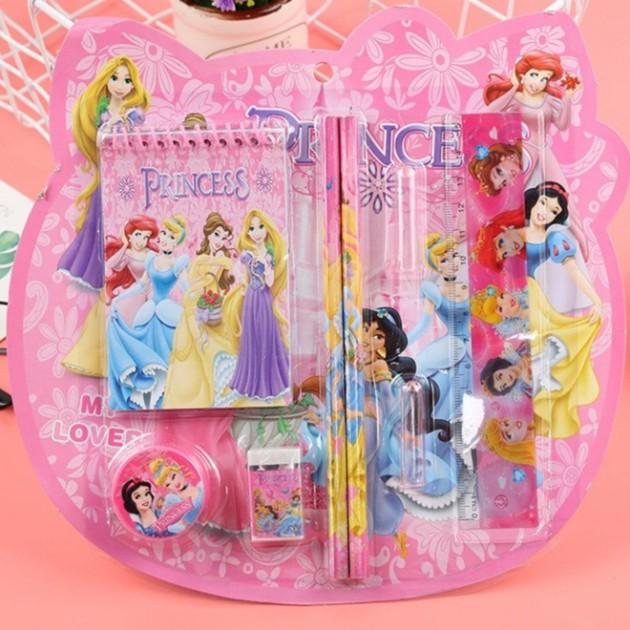 Combo 100 Bộ Bút chì, thước kẻ, gọt bút, tẩy chì,sổ ghi chú xinh xắn hình dáng người nhện doremon mickey elsa c