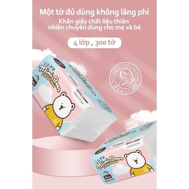 Khăn Giấy Rút Mini Bear Nhật Bản gói 300 tờ x 4 lớp - HTpaper