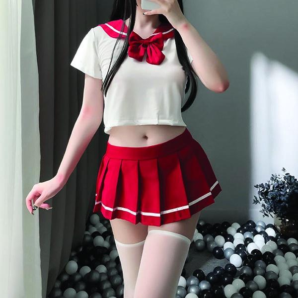 Đồ ngủ sexy cosplay nữ sinh cao cấp phối nơ đáng yêu váy xếp ly đồng phục học sinh đỏ đen gợi cảm BIKI HOUSE N767 - HCM
