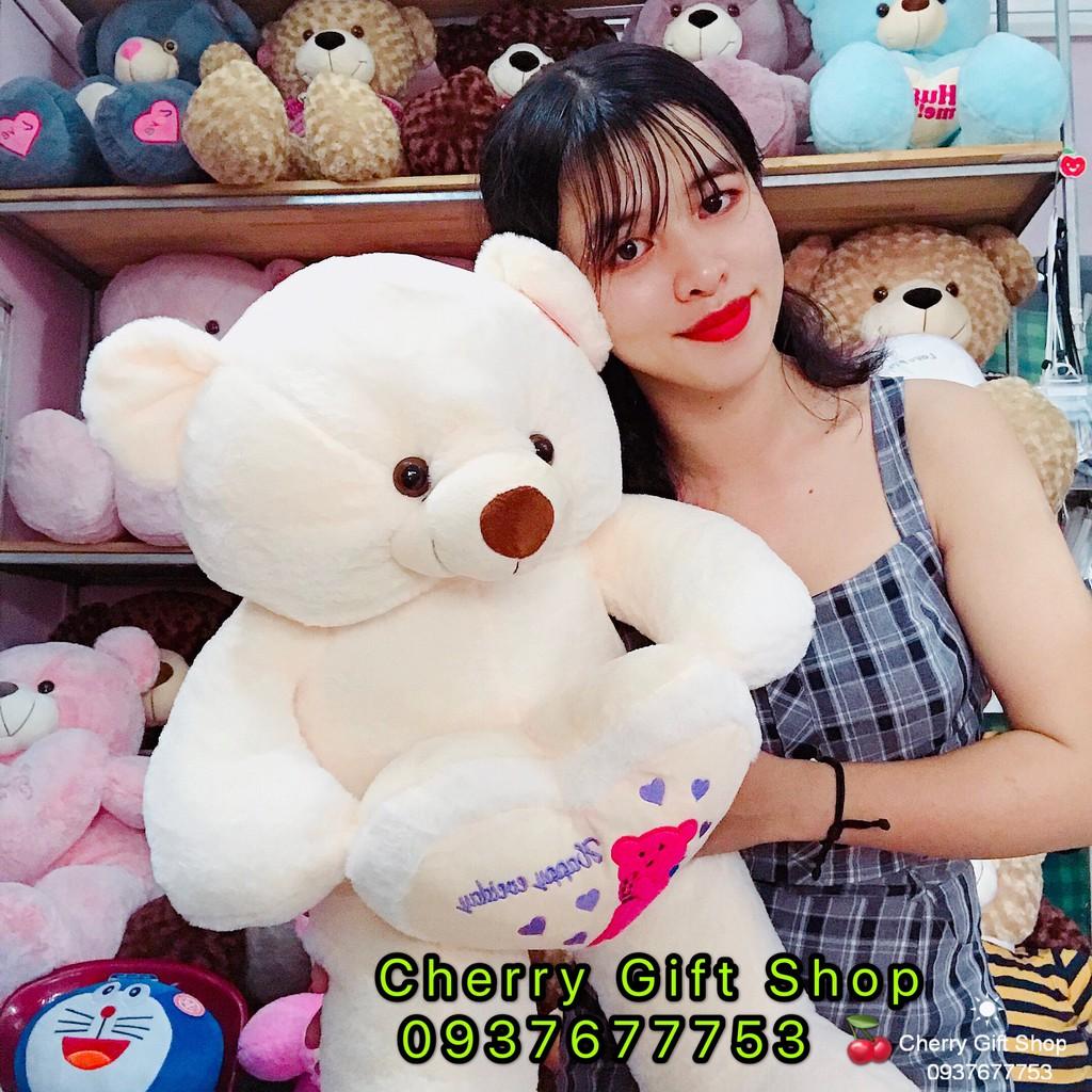 Gấu Bông Teddy Ôm Tim Cao Cấp 90cm Ảnh Shop Chụp