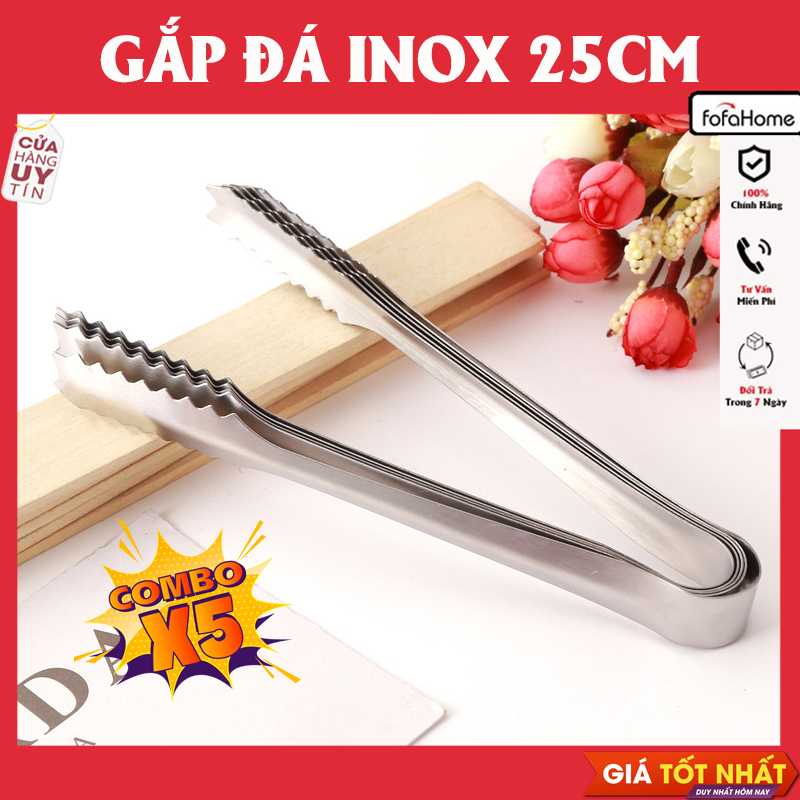 Combo 5 Kẹp Gắp Thức Ăn 25cm Bằng Thép Không Gỉ Tiện Dụng Cho Nhà Bếp Cây Gắp Đá Inox Gắp Thịt Cá, Gắp Đá Tiện Lợi