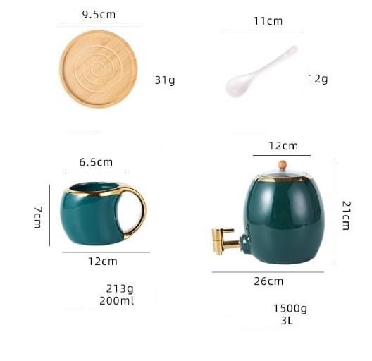 BỘ BÌNH TRÀ BOM, ĐỰNG NƯỚC UỐNG GỐM SỨ CAO CẤP CÓ VÒI, 6 CỐC VÀ GIÁ TREO CỐC - VD148