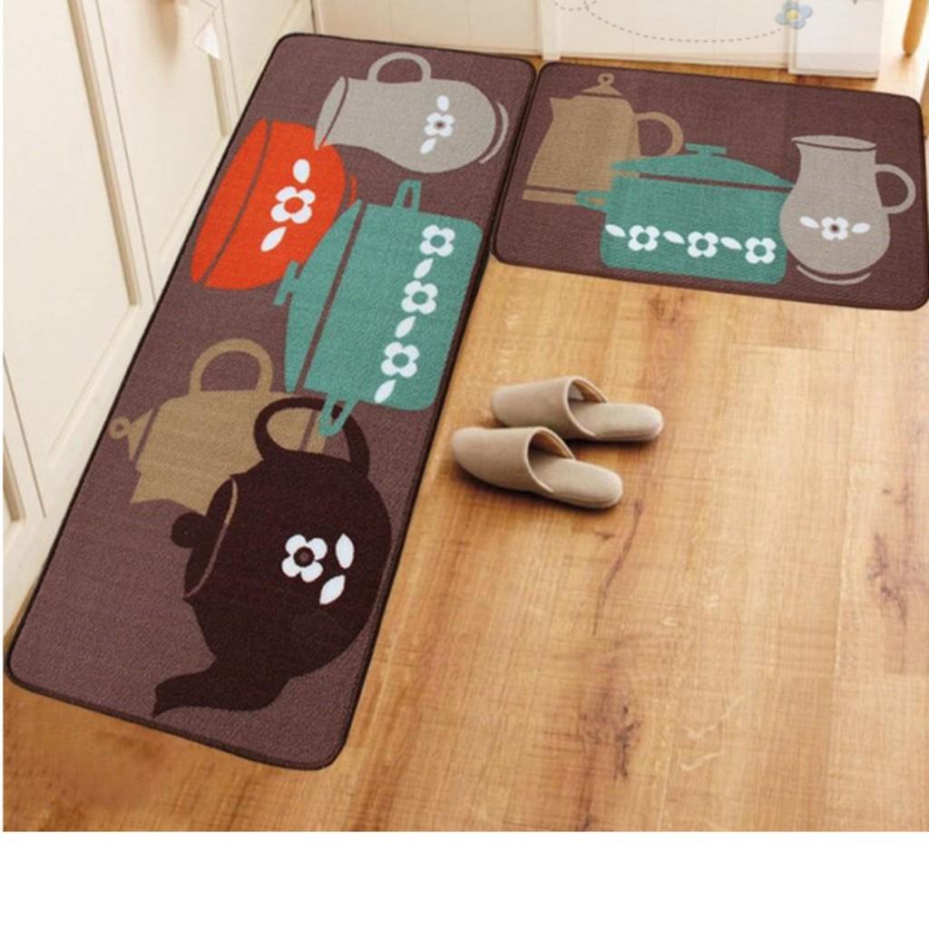 Thảm Nhà Bếp Cao Cấp, Bộ Thảm bếp 3D (1 thảm ngắn + 1 thảm dài) (Giao Hình Ngẫu Nhiên)