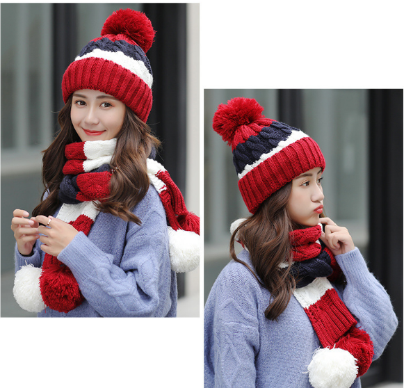 sét mũ len kèm khăn và găng tay phong cách Hàn, bộ nón len nữ cao cấp mới
