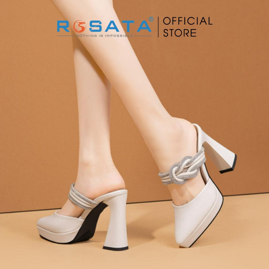 Giày cao gót nữ đế vuông 8 phân mũi nhọn xỏ chân quai ngang phối kiều ROSATA RO562