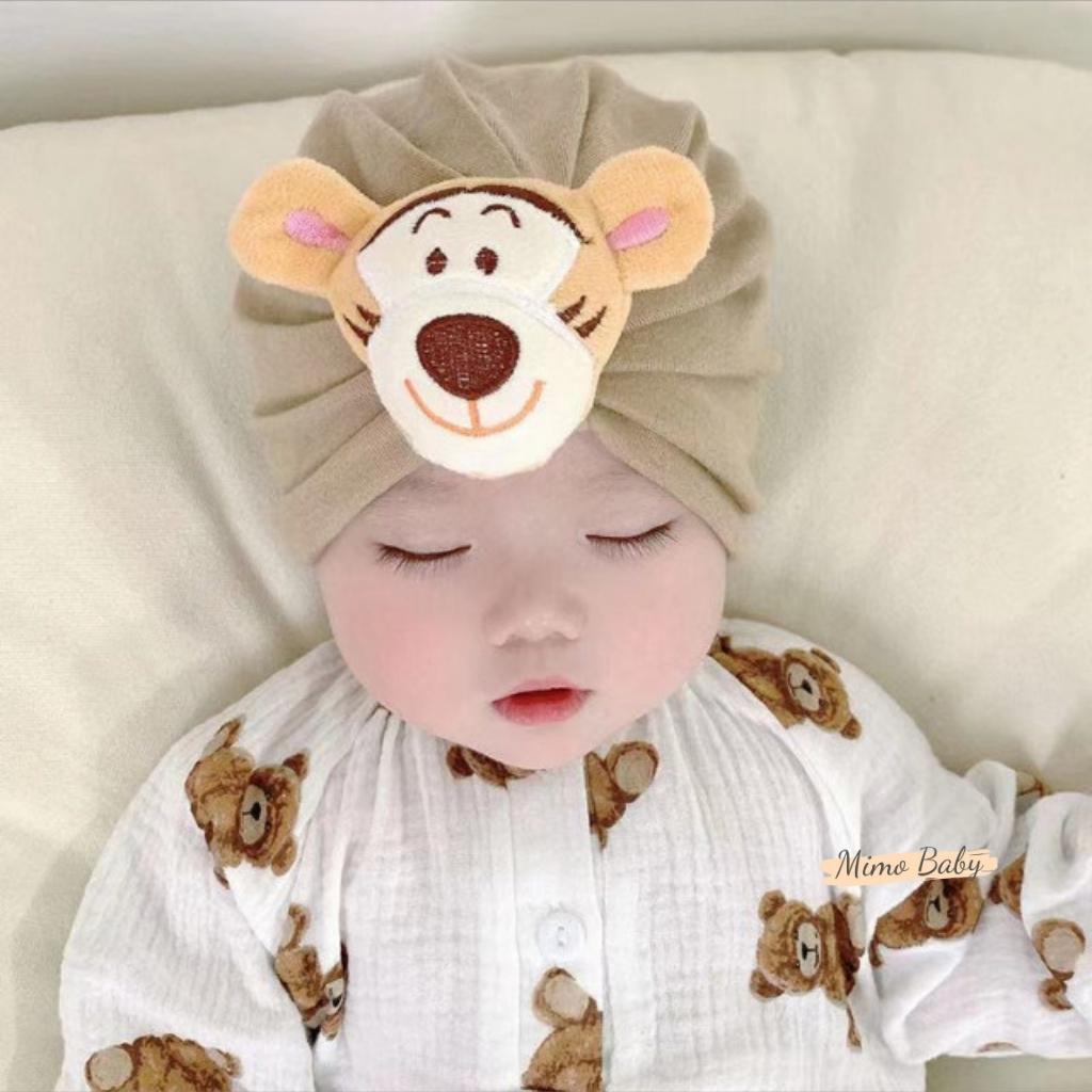 Mũ nón turban vải cotton đính hình con vật dễ thương cho bé MTB171 Mimo Baby