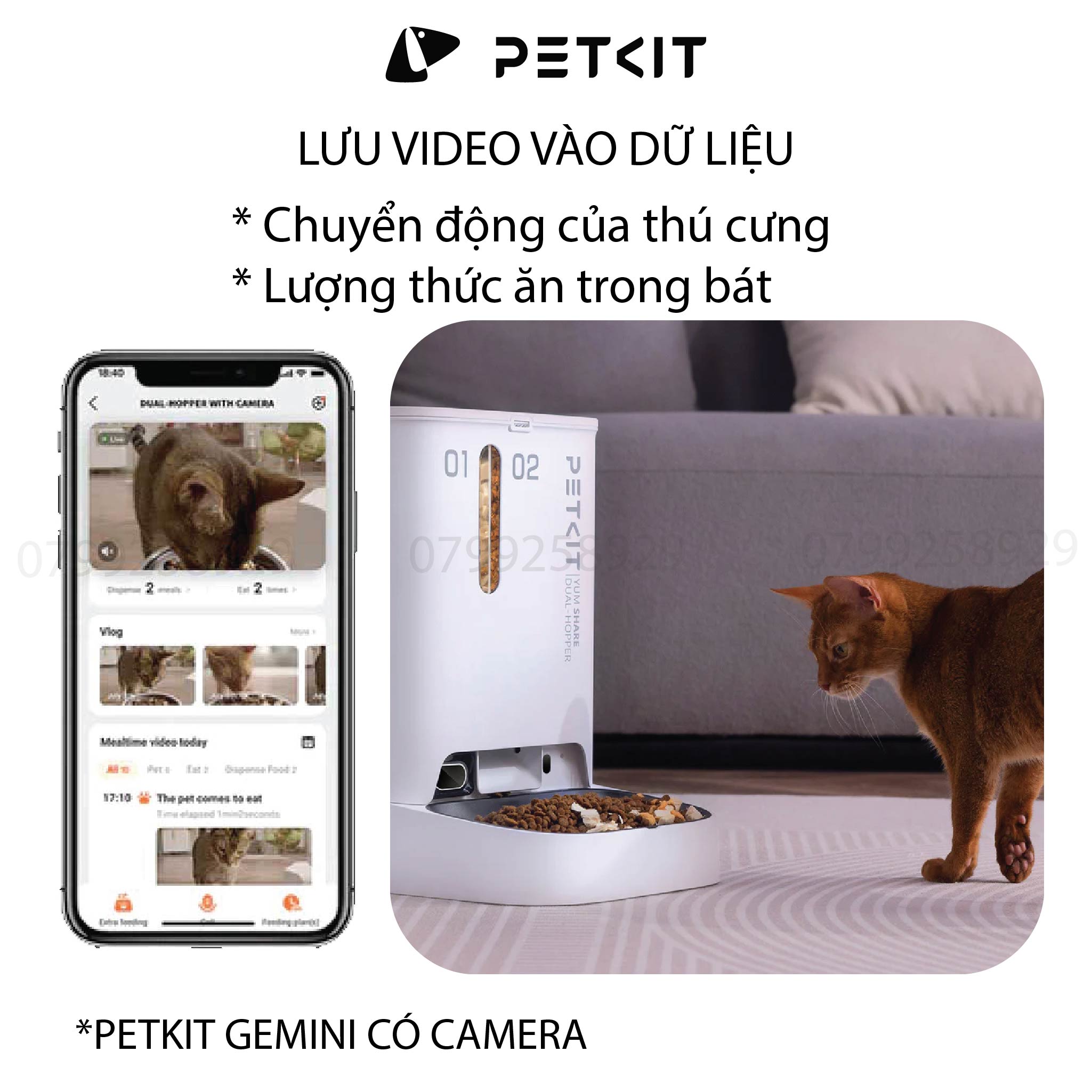 Máy Cho Chó Mèo Ăn Có CAMERA, Hai Ngăn Petkit Gemini YumShare Dung Tích 5 Lít