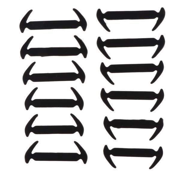2x12Pcs / Set Unisex No Shoe Laces Elastic Silicone Sneaker Laces Black
