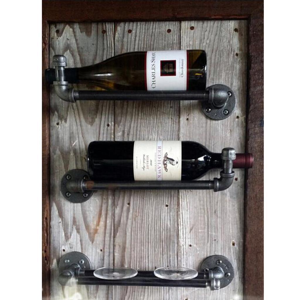 Industrial Retro Pipe Wine Bottle Glasses Storage Champagne Wine Rack 2Pcs
