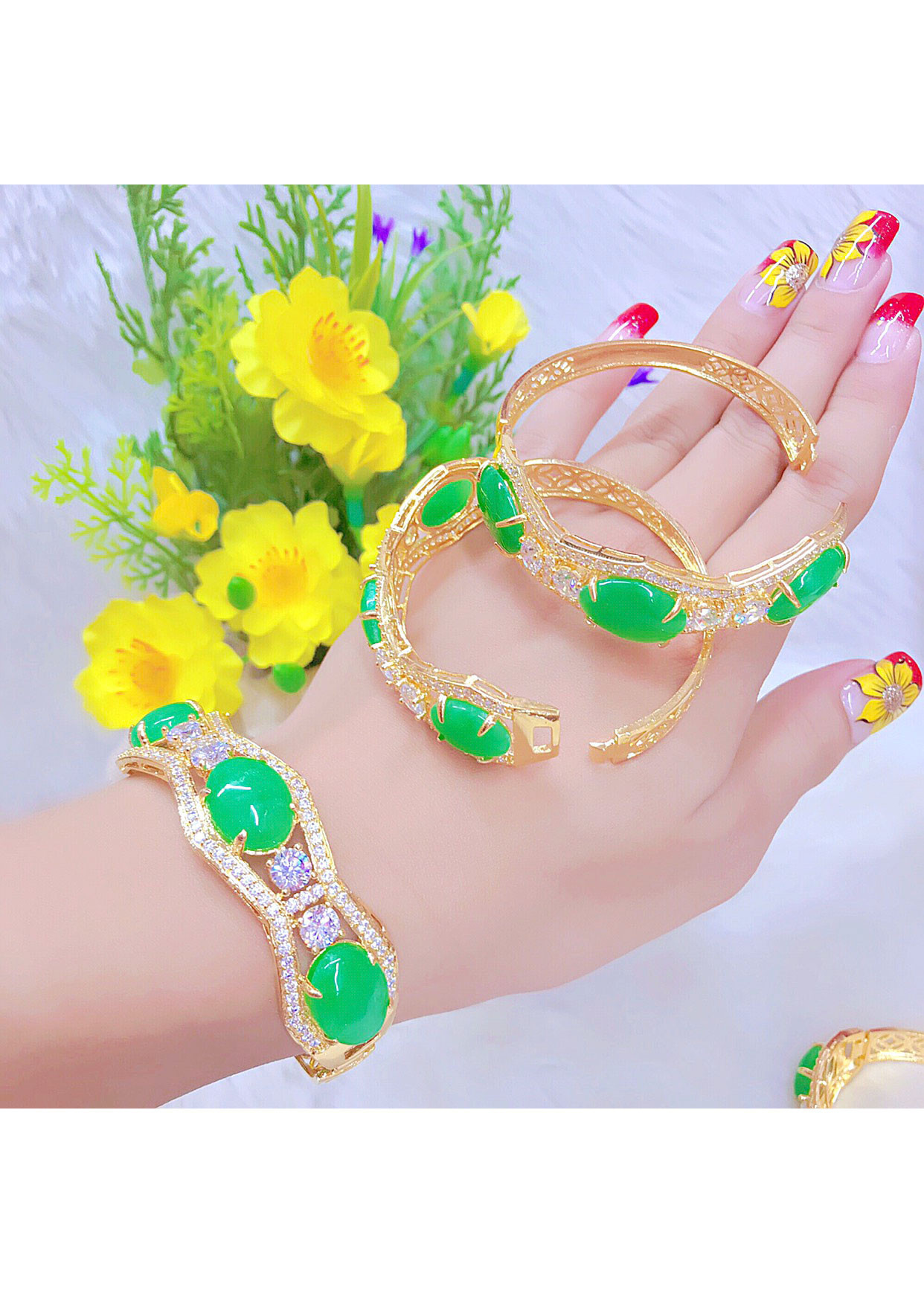 Vòng Tay Nữ Cẩm Thạch Mạ Vàng 18 K - MS 160.20.11