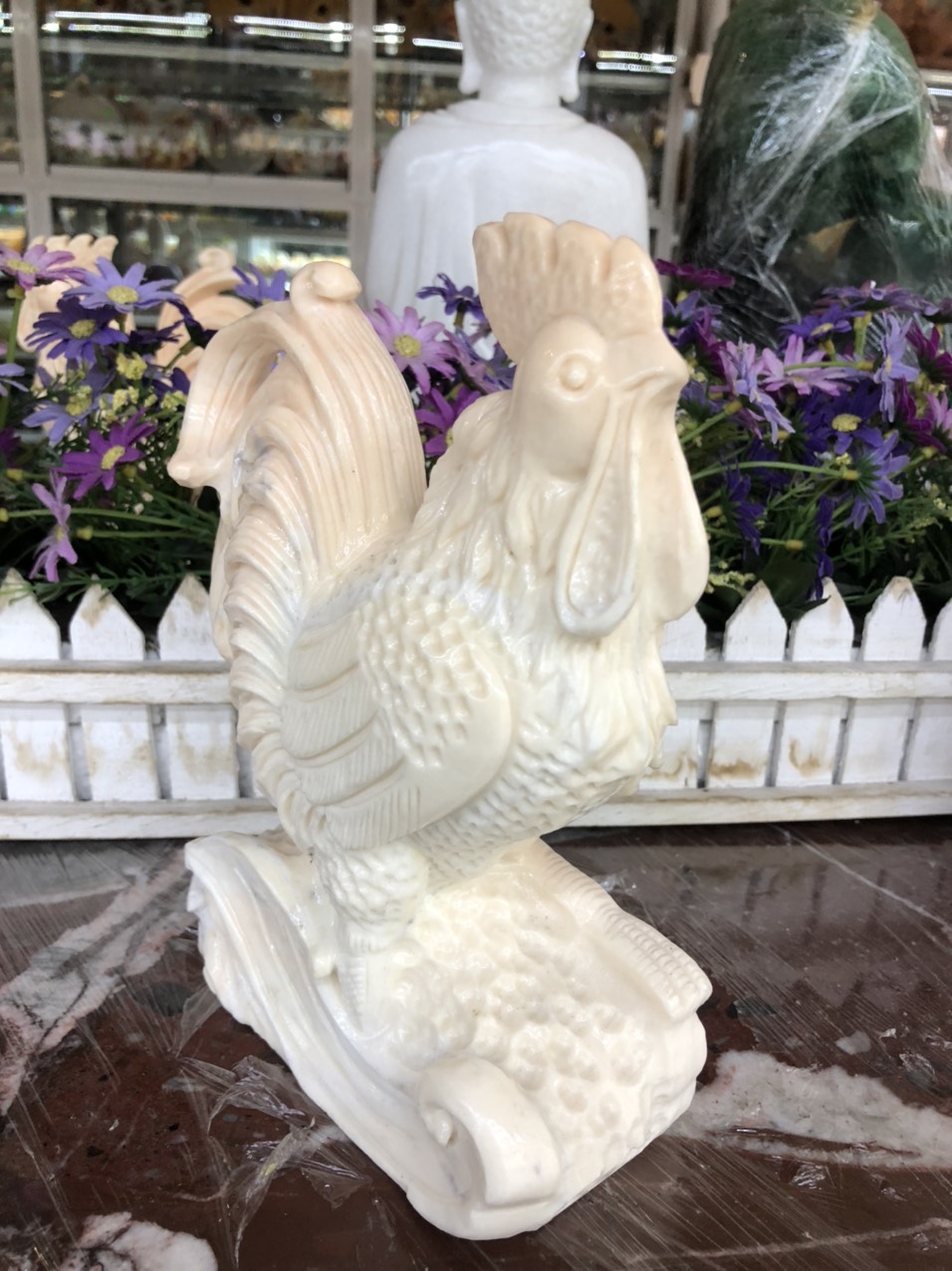 Tượng con gà phong thủy đá cẩm thạch vàng cà rốt trang trí bàn làm việc - Cao 20cm