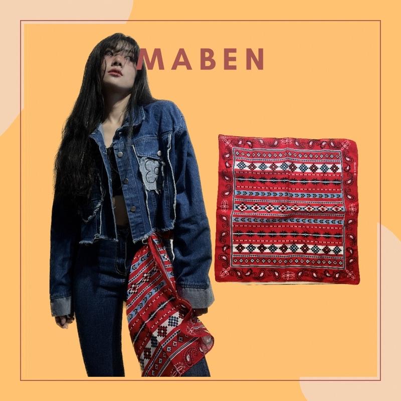 Khăn bandana cotton màu đỏ hoa văn thổ cẩm size 55x55