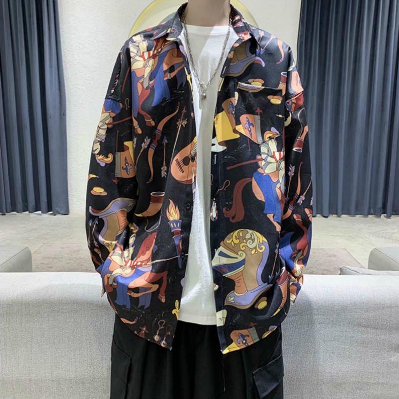 Áo Sơ Mi Nam Tay Dài Form Rộng In Họa Tiết Thời Trang 2 Màu