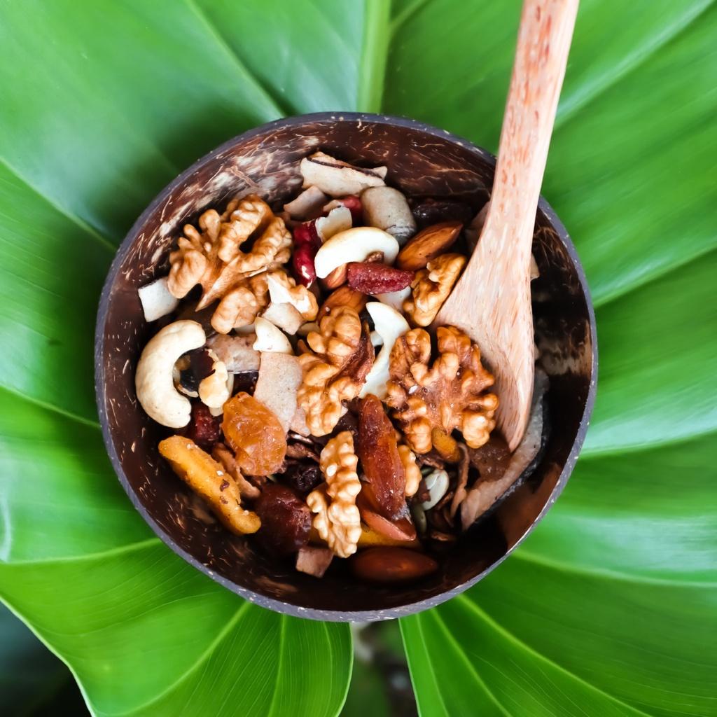 Bộ Bát Gáo Dừa &amp; Muỗng Gỗ, vật dụng dùng để ăn hạt ngũ cốc dinh dưỡng Granola nhà Ohoo