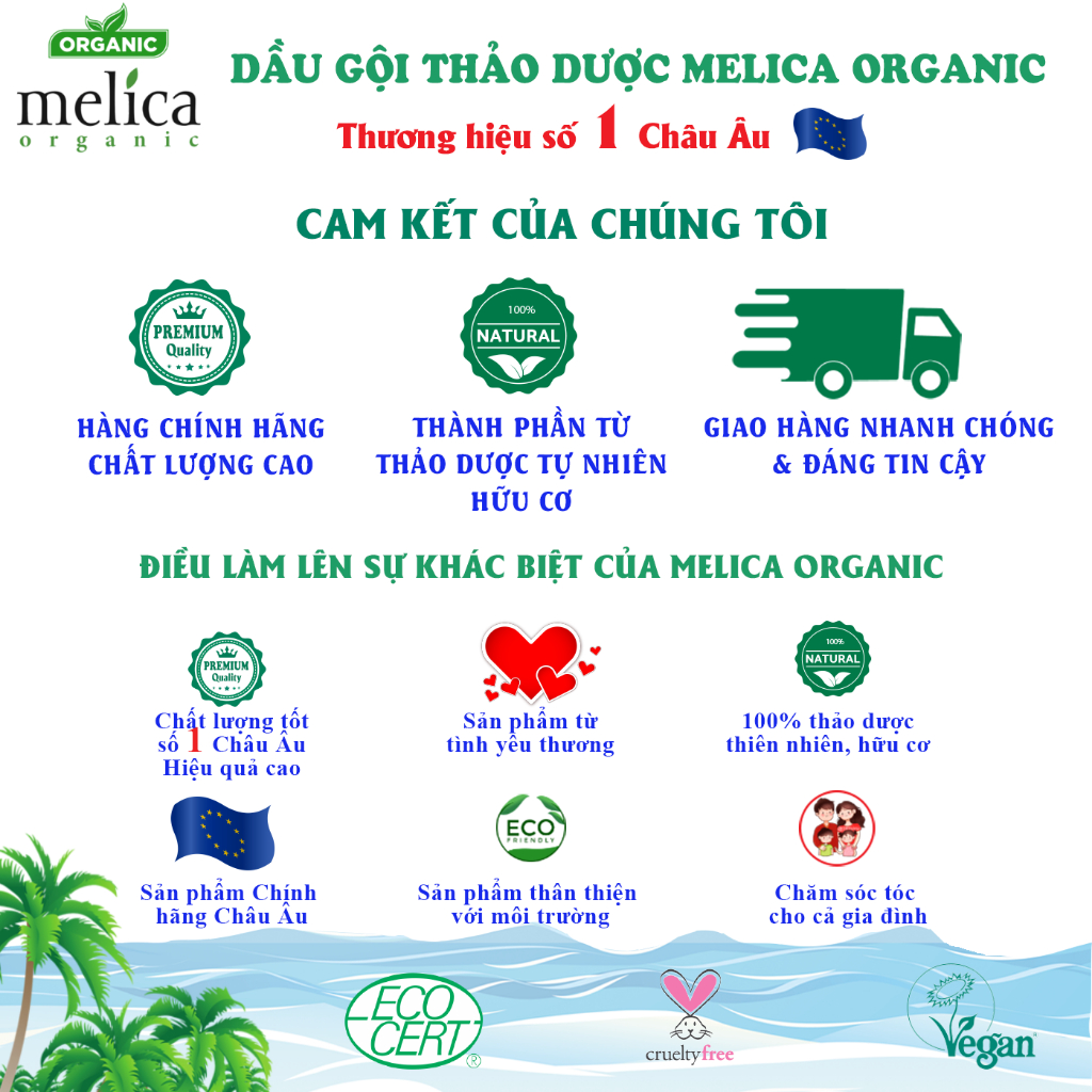 Bộ chăm sóc tóc gãy rụng, kích thích mọc tóc thảo dược hữu cơ Melica Organic dầu gội xả Keratin kết hợp với mật ong và serum dưỡng tóc