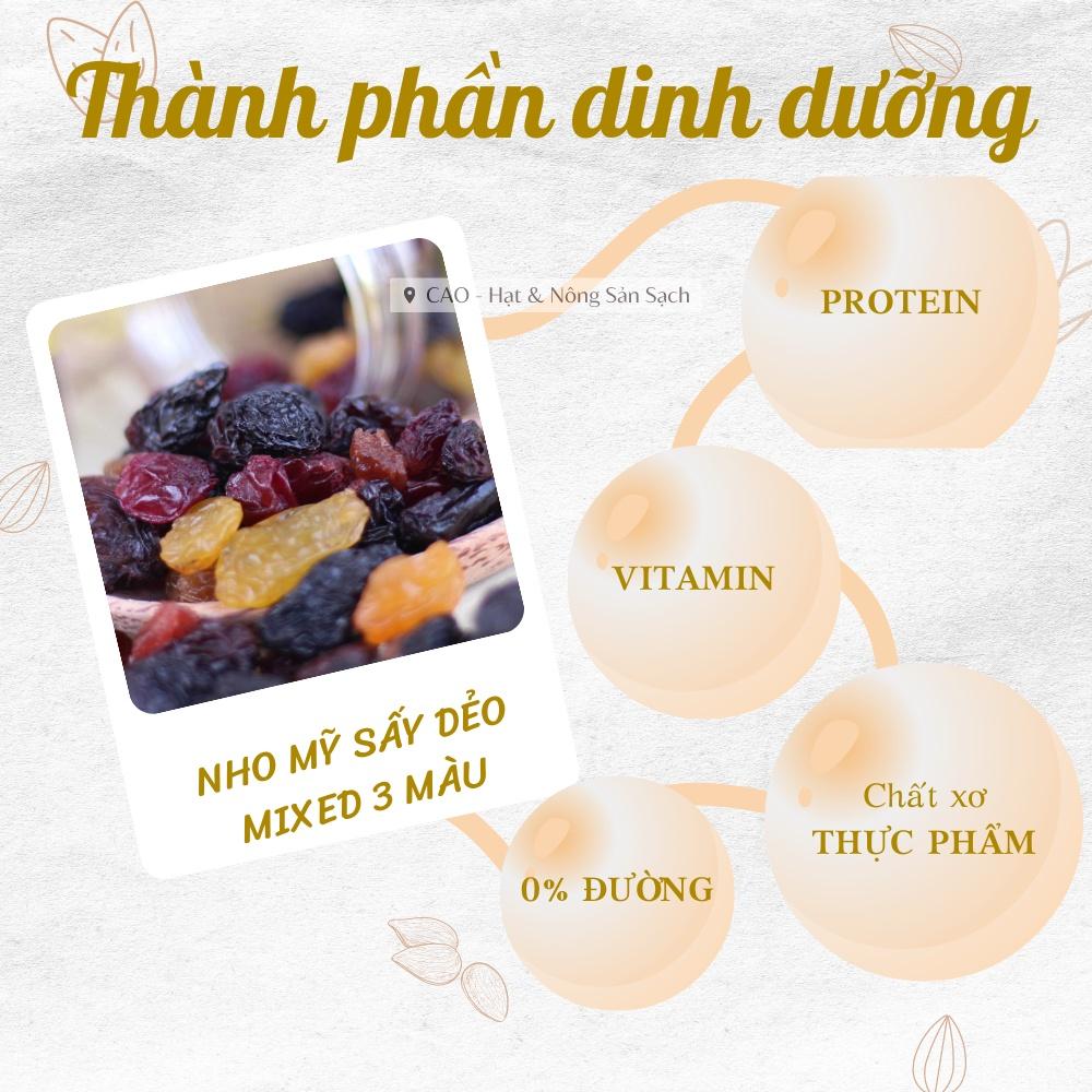 Nho sấy dẻo mixed 3 màu CAO Food từ 100% nho tươi nhập khẩu Mỹ - sấy mọng chua ngọt tự nhiên