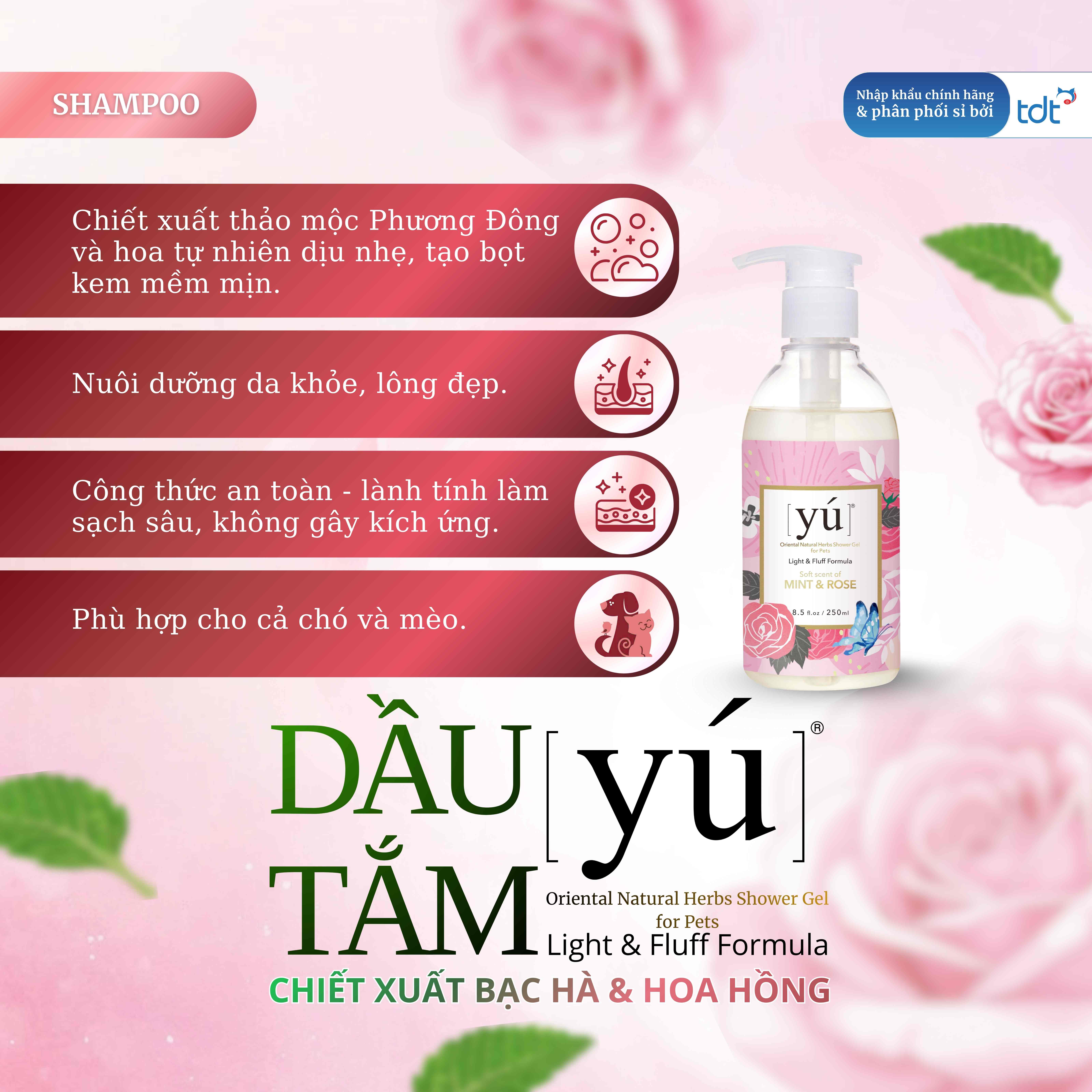 Sữa tắm Yu Light cho chó mèo chiết xuất từ hoa&7 loại thảo mộc tự nhiên nuôi dưỡng da lông khỏe đẹp 250ml - Bạc hà & hoa hồng