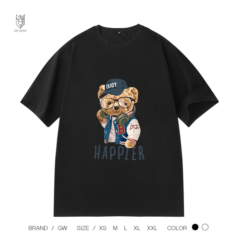 Áo Thun , áo tay lỡ áo unisex nam nữ Gấu HAPPIER, áo phông áo cộc chất Cotton đẹp co dãn 4 chiều - GW Shop