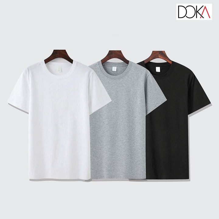 Áo thun nam cổ tròn 100% cotton cao cấp Doka CT-01 ( Xám lợt )