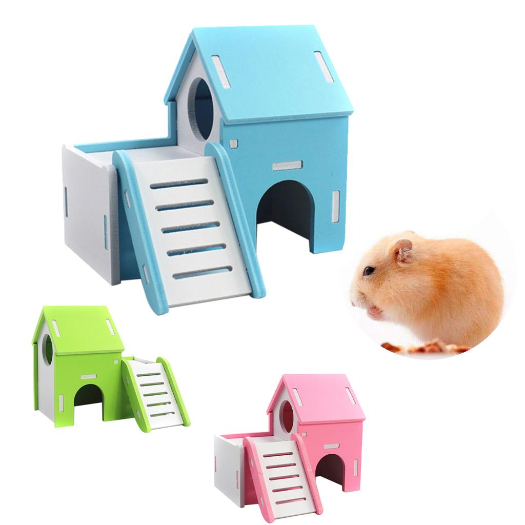 Small Pet House Hamster Mouse Wooden Hut Exercise Funny Nest Toy Blue