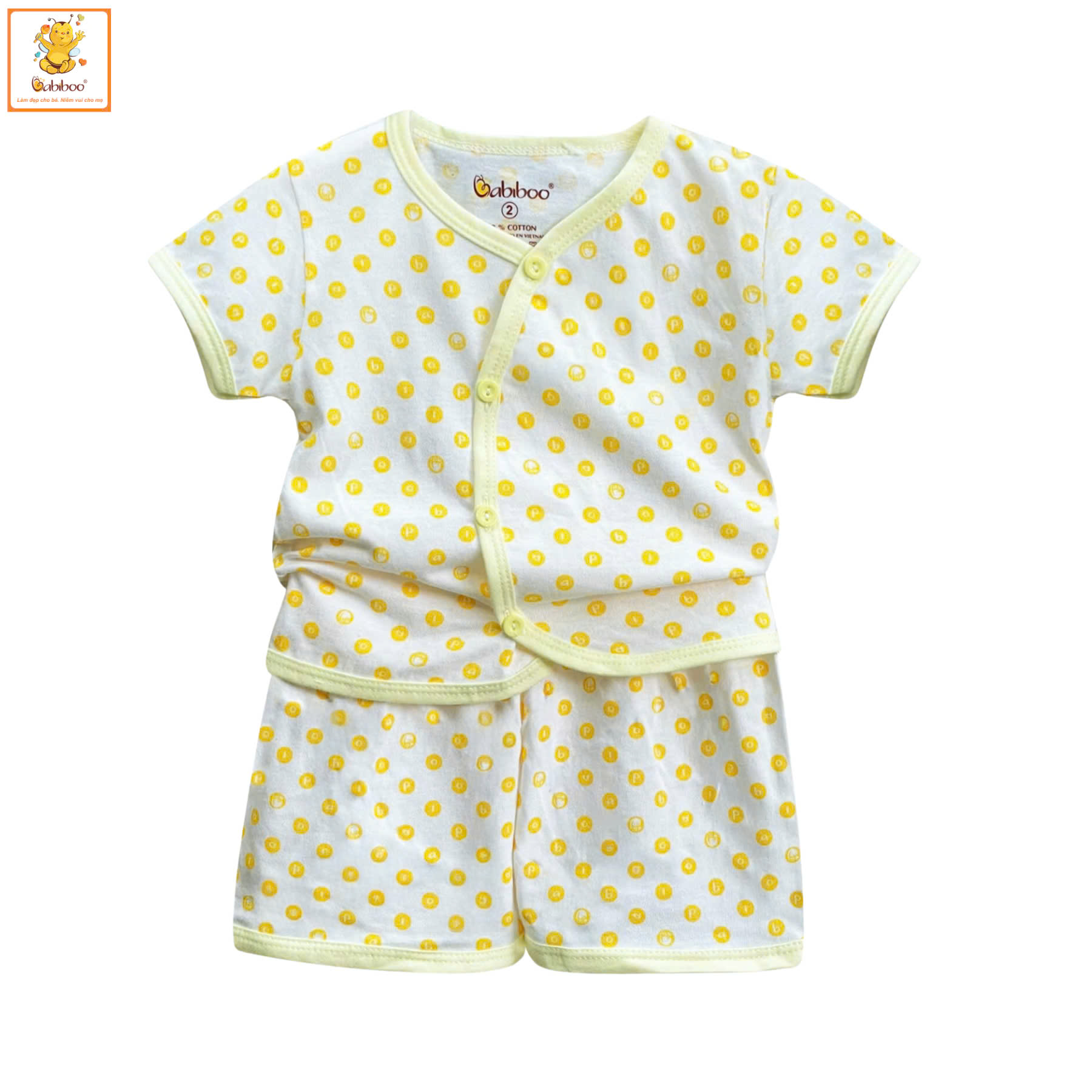 Bộ sơ sinh bé gái Babiboo quần áo sơ sinh tay ngắn chất cotton, họa tiết chấm bi đáng yêu BBC18