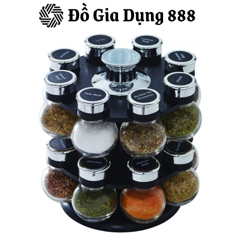 Bộ Lọ Đựng Gia Vị Kamenstein Ellington Revolving, 16 Lọ, Giá Treo Xoay, Lọ Thủy Tinh, Nắp Thép Không Gỉ, Nhập Đức