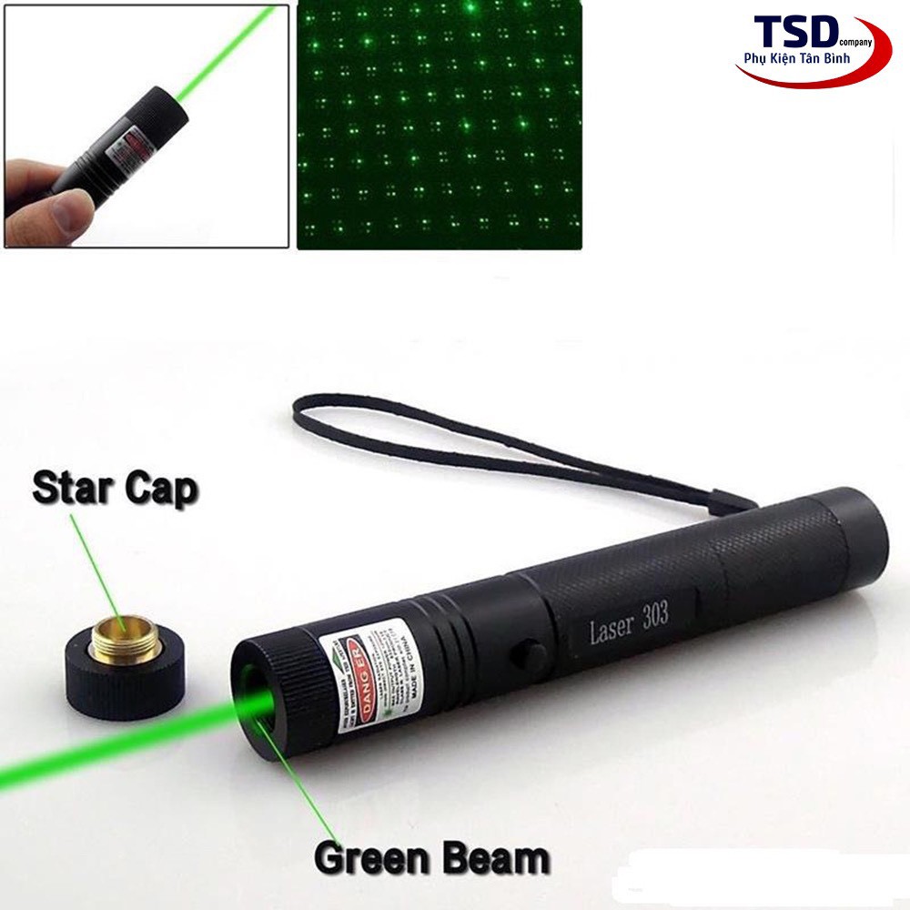 ĐÈN LAZER TIA XANH 303 KÈM PIN, SẠC, VÀ CHÌA KHÓA