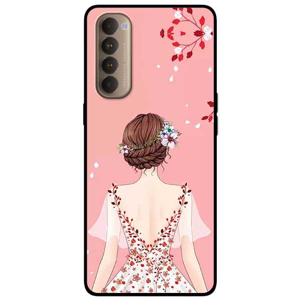 Ốp lưng dành cho Oppo Reno 4 Pro mẫu Cô Gái Váy Hồng Nền Hồng