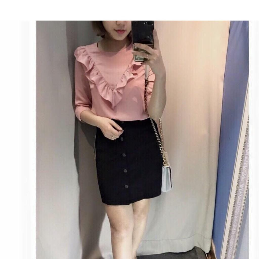 Aó kiểu bèo ngực cách điệu (hồng pate