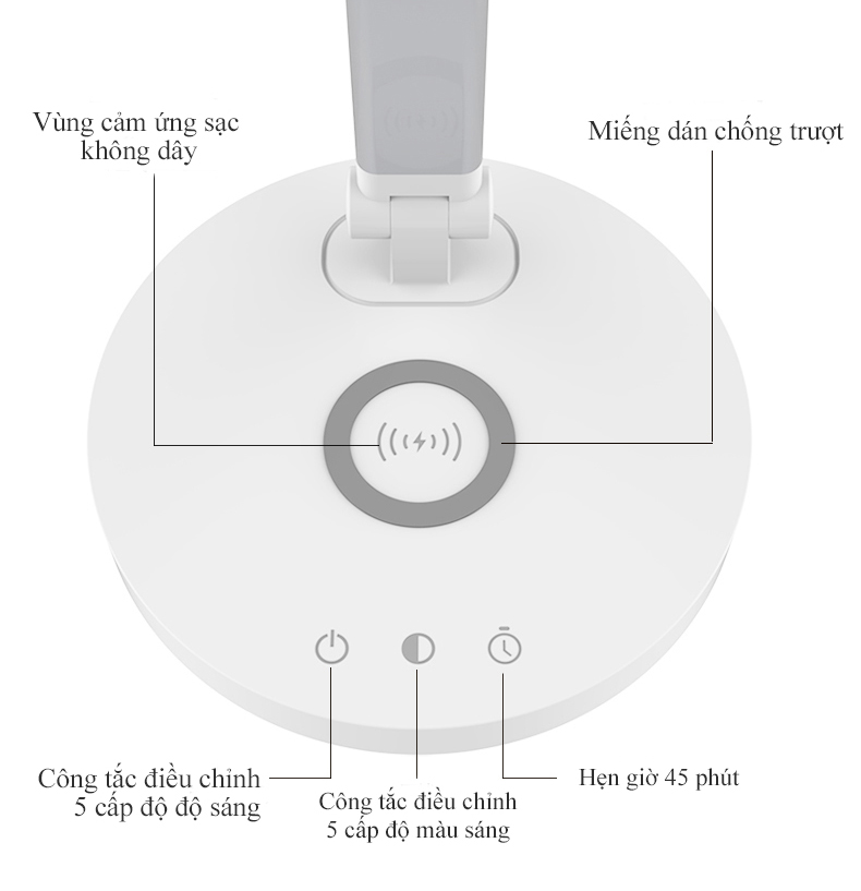 Đèn Bàn Học Đọc Sách Làm Việc LED Chống Cận Bảo Vệ Mắt – Cảm Ứng Tích Hợp Sạc Không Dây - Vùng Sáng 3000-6500K – 5 Cấp Độ Điều Chỉnh – Phiên Bản Nâng Cấp Cổng Type-C