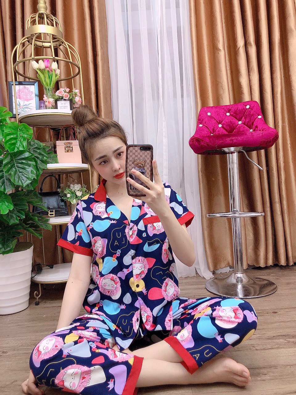 Đồ bộ nữ pijama mặc nhà tiểu thư big size dưới 57kg tay ngắn quần dài vải lụa hàn mềm mịn nhiều màu dễ thương