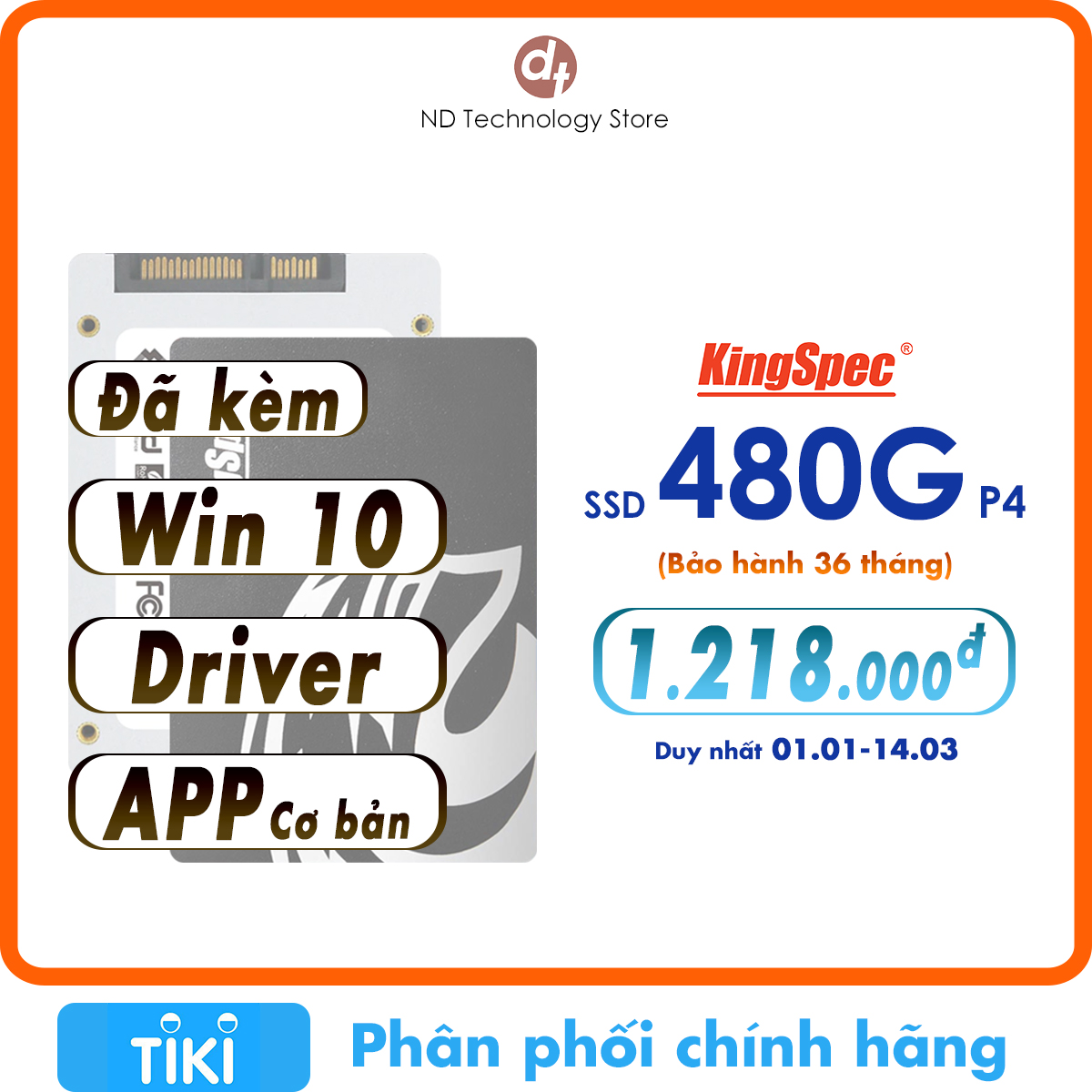 Ổ cứng SSD KingSpec 480GB cài sẵn Win 10 / SATA 2.5 - Hàng Chính Hãng