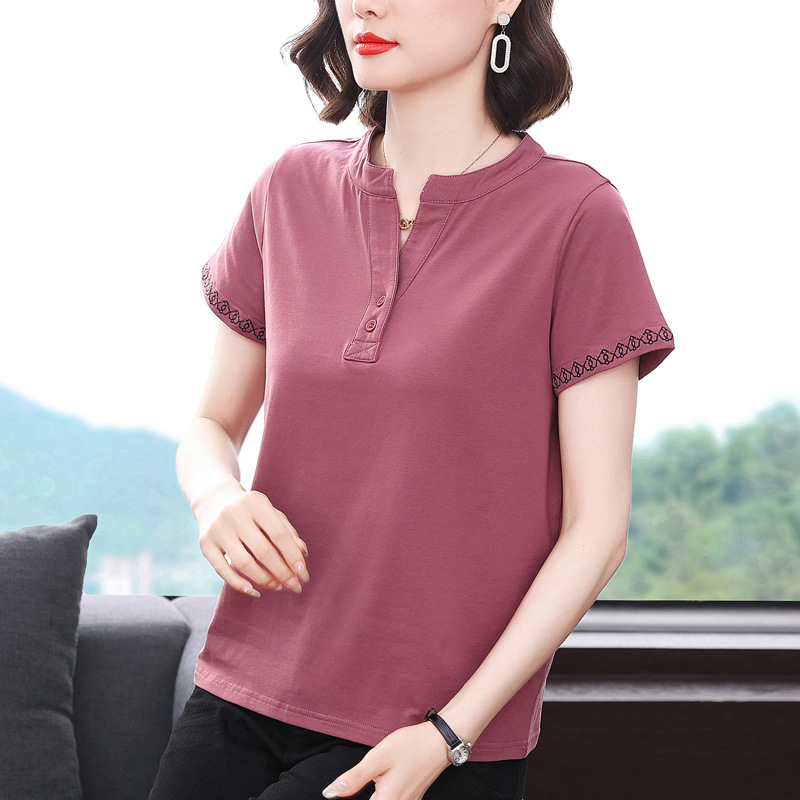 Áo Thun Nữ Tay Ngắn Cổ Chữ V Màu Trơn Mùa Hè SM104 - Hàng Quảng Châu Cao Cấp