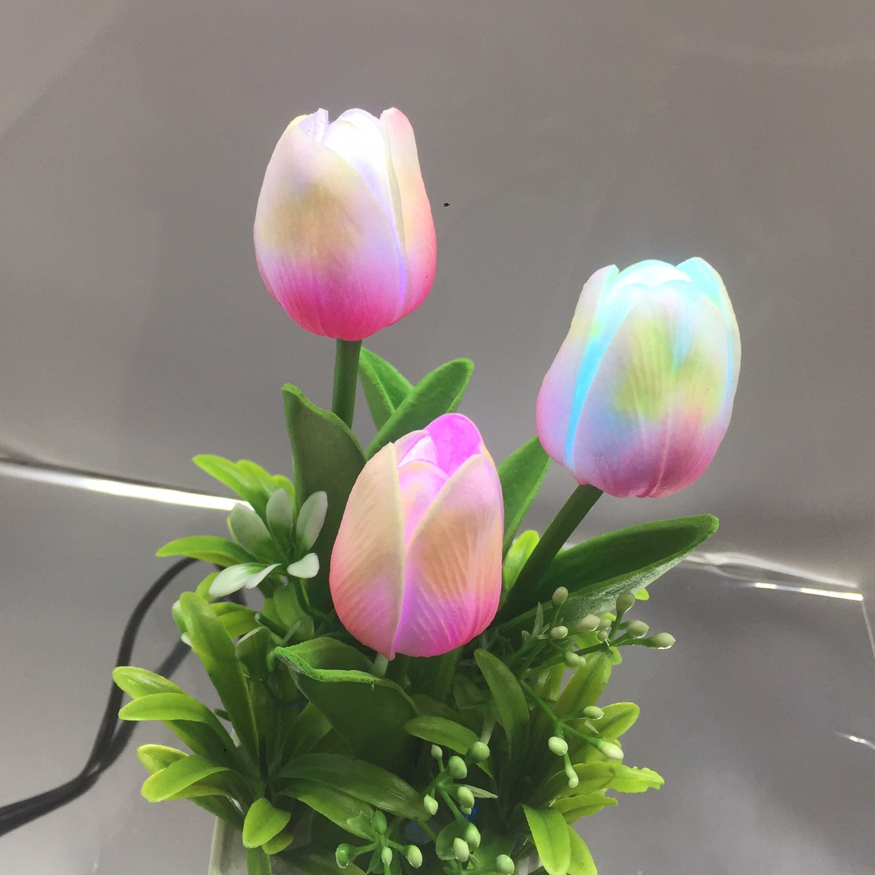 Đèn Ngủ Hoa Tulip PU giống thật 3 bông - Hoa Tulip PU - Hoa giả giống thật.