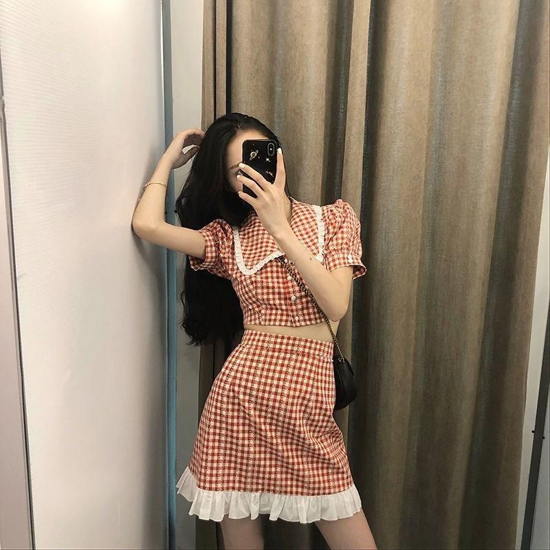 Set váy croptop kẻ ca ro xinh sắn có lót trong váy(hàng sẵn