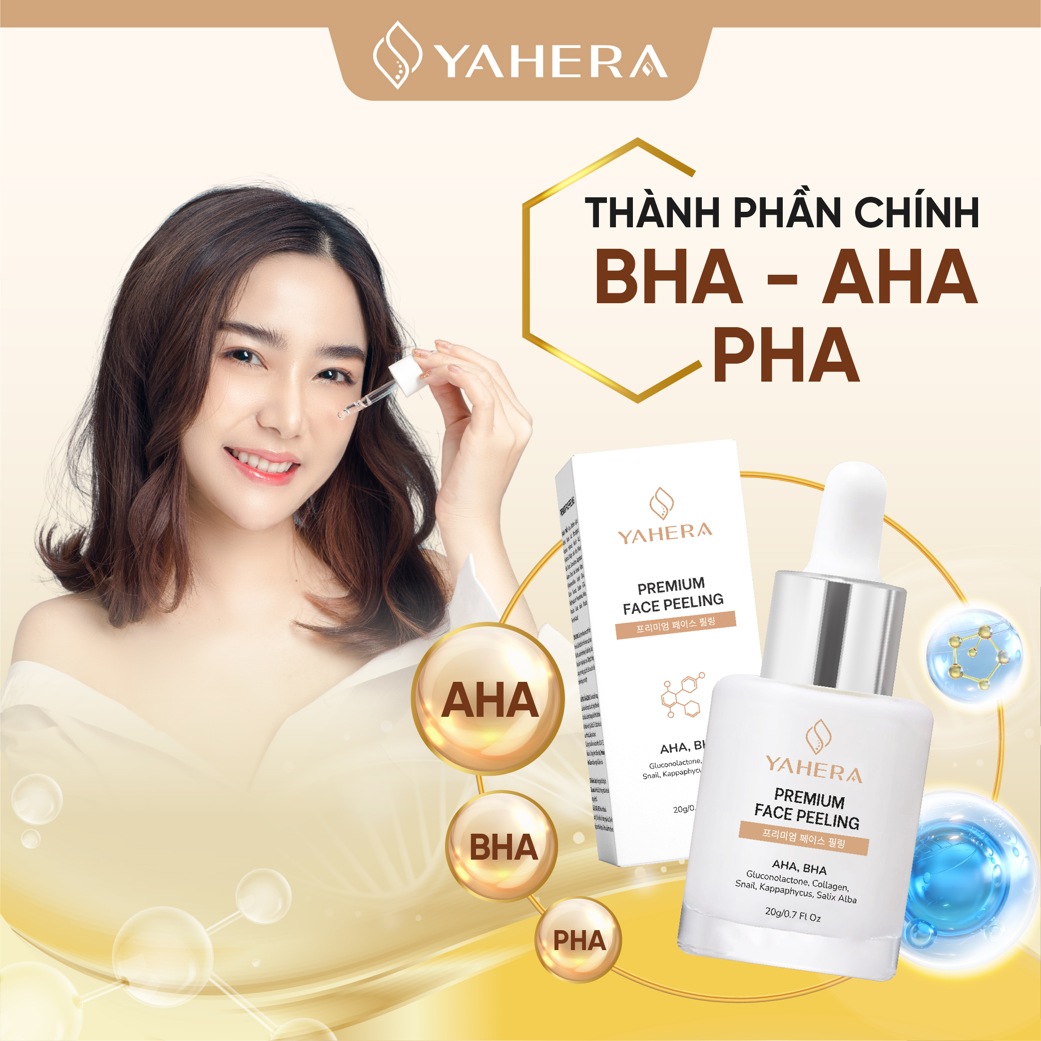 Tẩy tế bào chết hóa học cao cấp YAHERA Premium Face Peeling BHA2% AHA7% loại bỏ tế bào chết mụn đầu đen se khít lỗ chân lông 20g