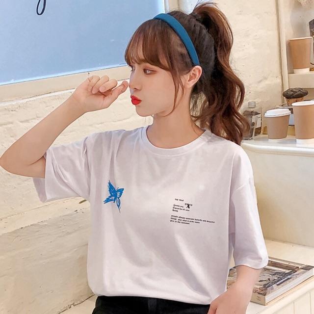 Áo thun tay lỡ unisex form rộng In Cánh Bướm Xanh nam nữ ulzzang Wind