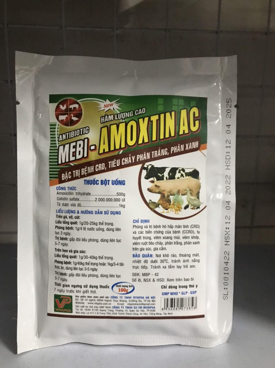 Amoxtin AC/amoxcolis 50/amox 50 (100g-vitapha) dùng cho chó, mèo, gia súc, gia cầm