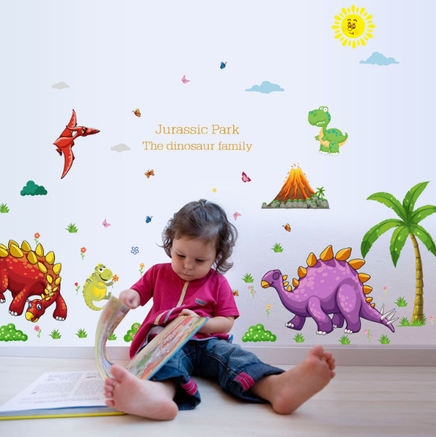 Decal trang trí tường - Khủng Long sắc màu thời cổ cho Bé size lớn