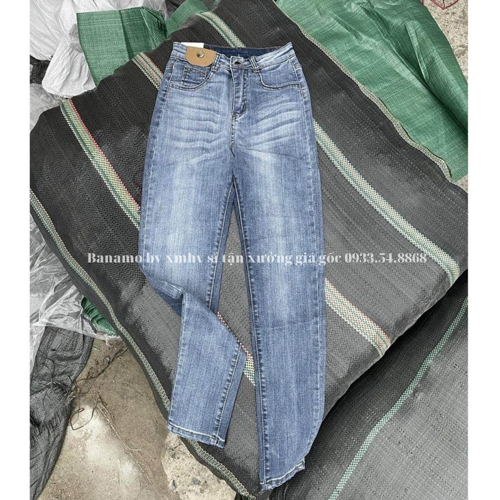 Quần jean nữ túi nắp da cạp cao hách dáng miên man siêu đẹp thời trang Banamo Fashion jean nữ túi nắp da 769