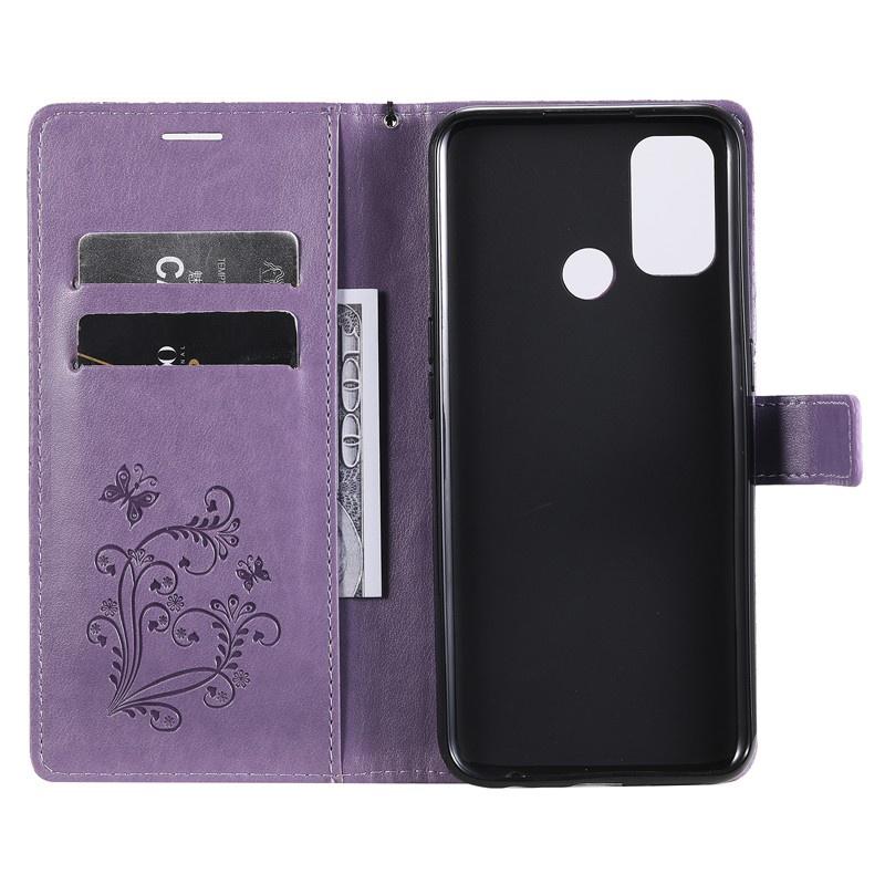 Ốp điện thoại da dạng ví dập nổi hình bướm có ngăn đựng thẻ cho Oppo A5 2020 A9 2020 A52 A72 A92 A7 A12 A15 A31 A8 A33 A53 2020 4G