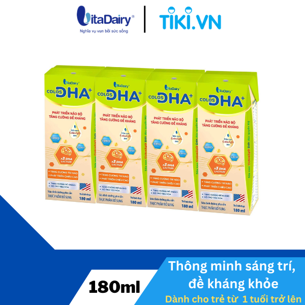 SBPS Colos DHA+ giúp bé thông minh sáng trí, tăng cường đề kháng, ngủ ngon khỏe mạnh / lốc 4 hộp 180ml - VitaDairy