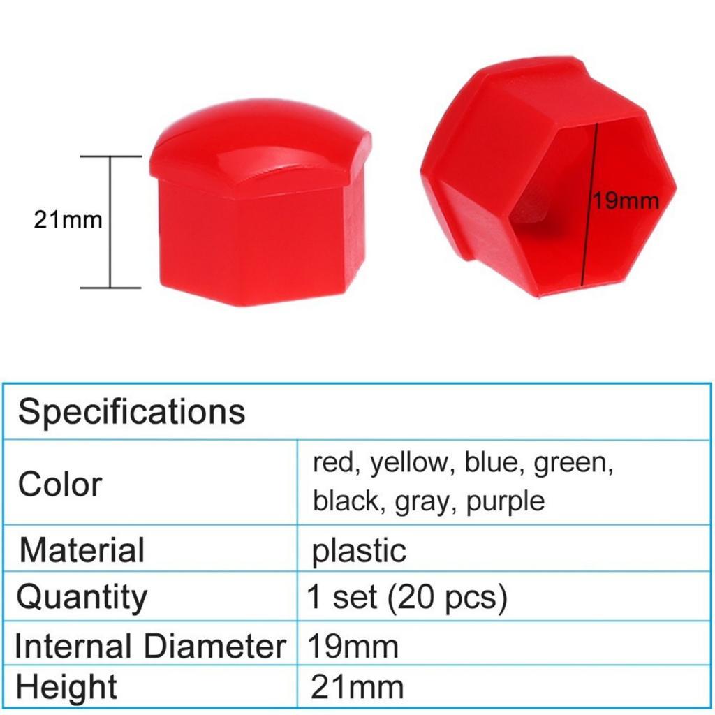 20pcs Universal 19mm Wheel Nut Covers Lug Nut Caps Screw Protector Red
