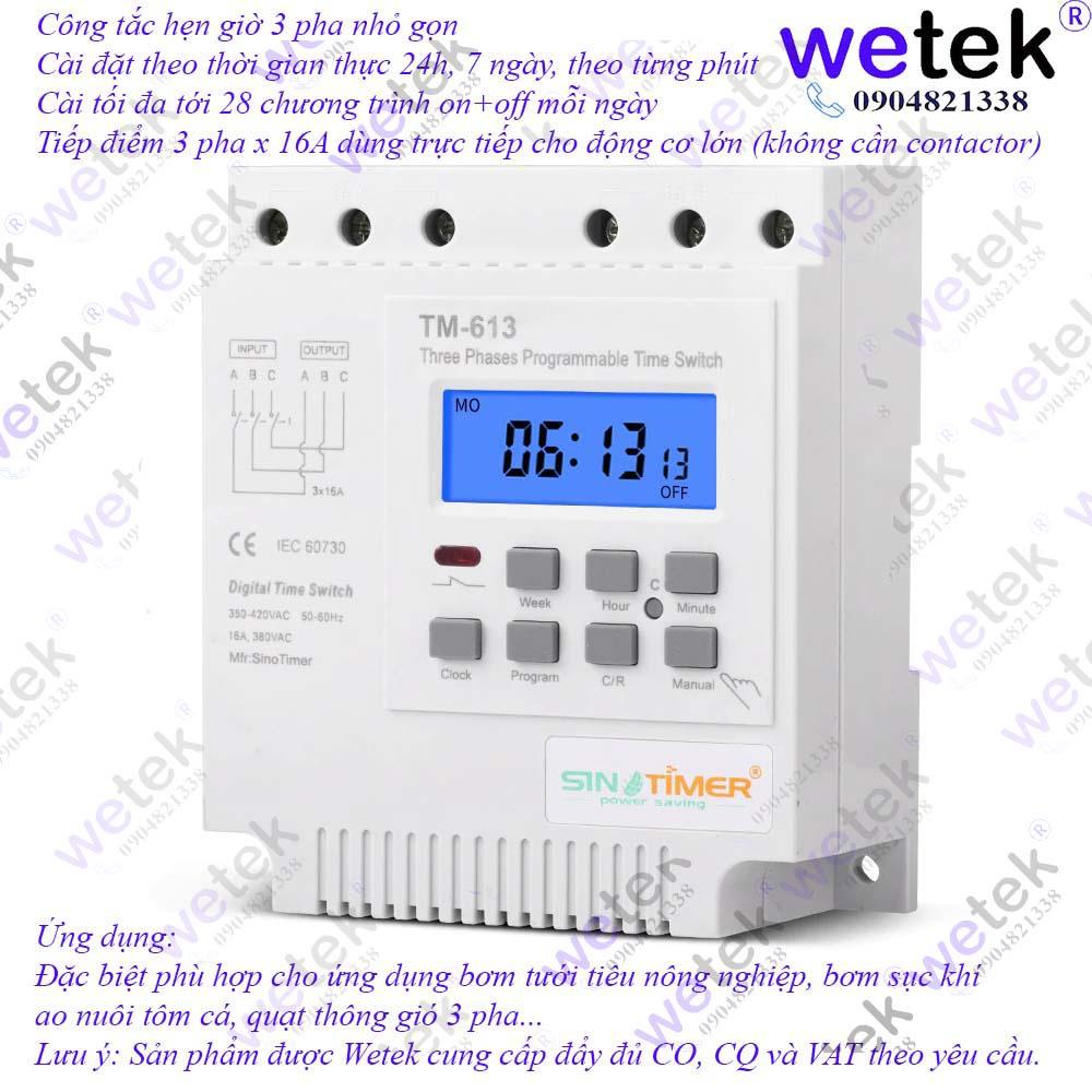 Công tắc hẹn giờ 3 pha TM-613 / TM613 Sinotimer, 3 pha 16A, 24h 7 ngày 28 chương trình mỗi ngày cho bơm 3 pha rẻ, bền