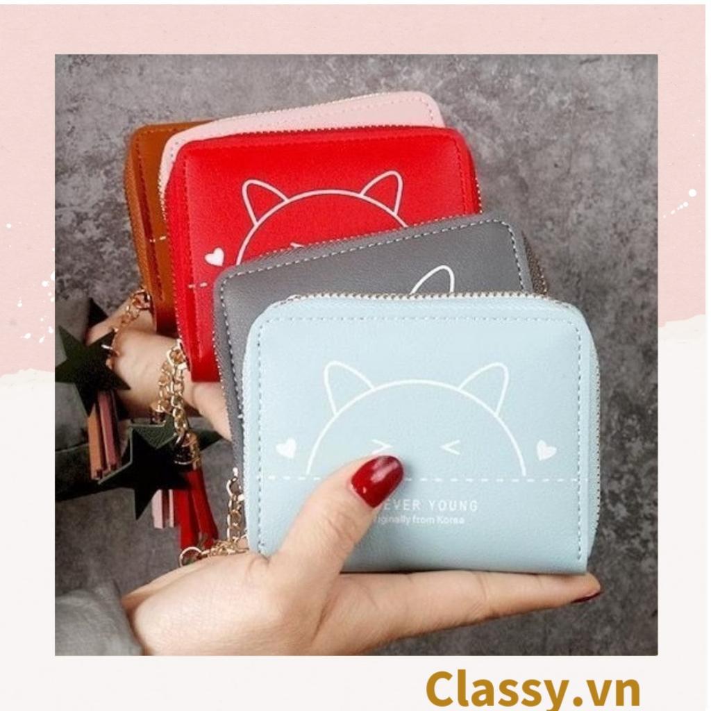 Ví nữ mini  Classy hoạt tiết mèo con nhiều màu cao cấp có khóa kéo T1162