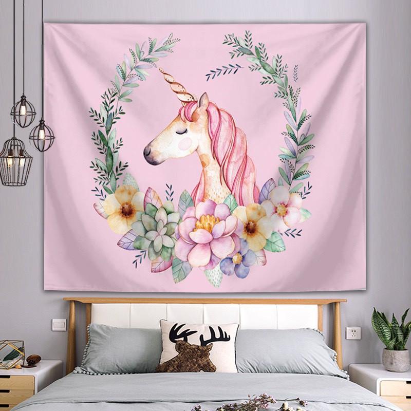 Thảm decor - Tranh vải họa tiết ngựa hồng cute, trang trí phòng cho các bé cực dễ thương