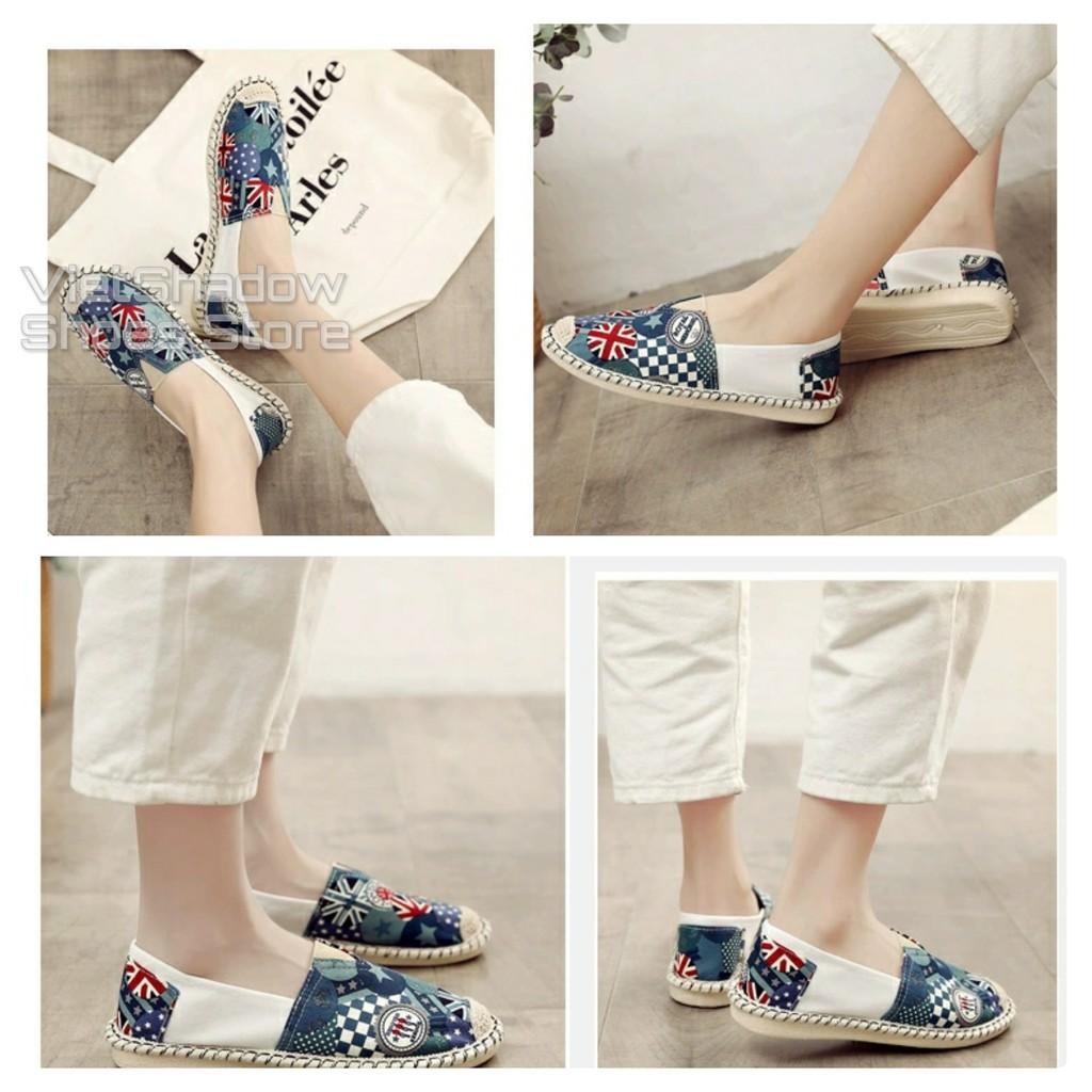 Slip on cói nữ - Giày lười vải nữ họa tiết cờ Anh Quốc - 2 màu và - Mã SP B30