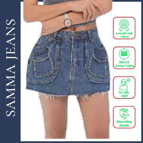Quần short jean túi hộp SJS04 - Quần jean giả váy cá tính, Phong Cách Gợi Cảm Cho Nữ | Samma Jeans